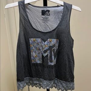 MTV Gray Crop Tank Top with Lace Detail